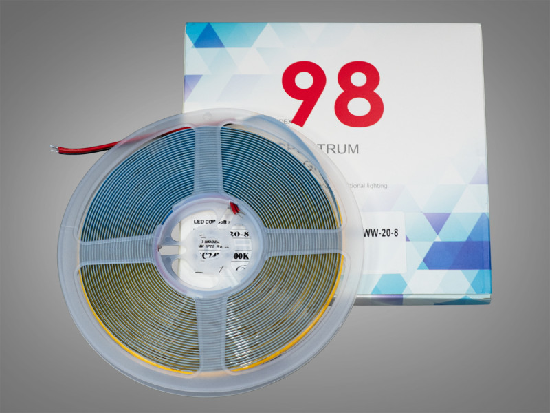 COB LED стрічка 24В, 320 діодів на метр, 8мм, теплий